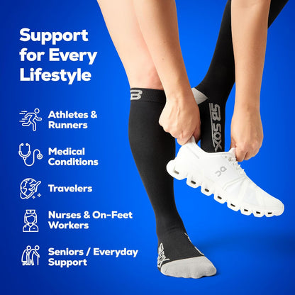 SB SOX Compression Socks for Men & Women (20-30mmHg) – Best Compression Socks for Flying, Medical, Sports, Wide Calf Fit, and Daily Wear