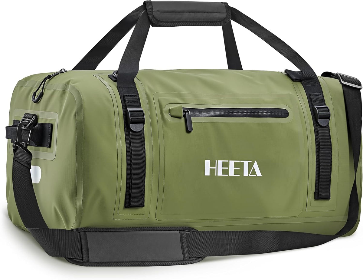 HEETA Waterproof Motorcycle Dry Bag, Waterproof Duffel Luggage Travel Bags with Zippered Closure & Pocket, Shoulder Straps, Large Space for Motorcycling Camping Commuting Boating (Black, 50L)