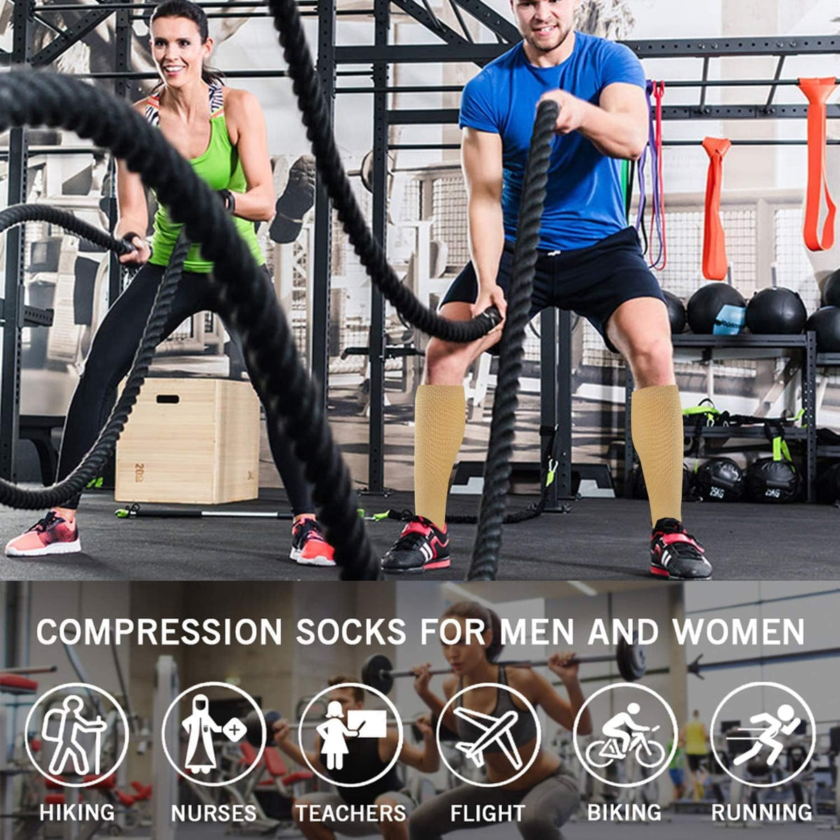 Sooverki Copper Compression Socks for Men & Women 8 Pack 15-20mmHg - Knee High Stockings Best Support for Running Athletic