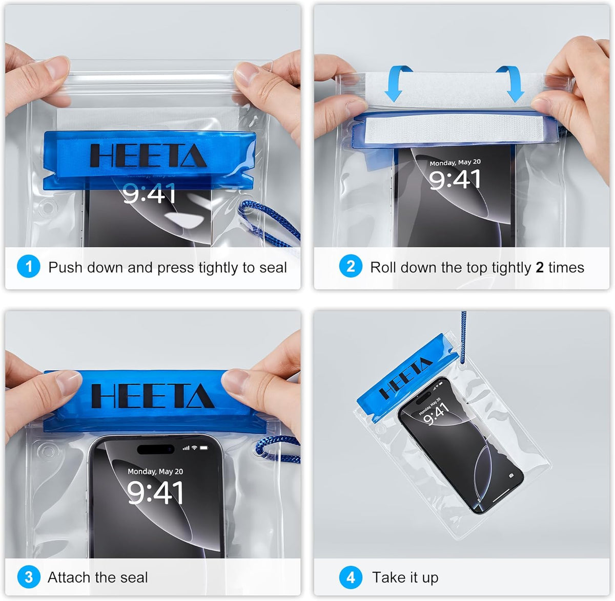 HEETA 5-Pack Clear Waterproof Dry Bag Pouch, Water Tight Cases Dry Bags Document Holder for Camera Mobile Phone Maps, Kayaking Boating