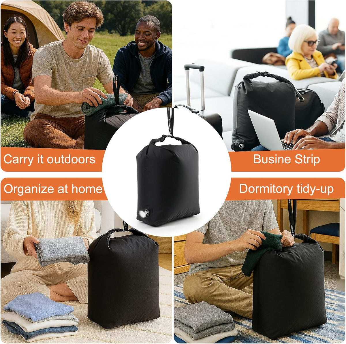 Travel Laundry Bag, Pump Free Vacuum Compression Dirty Clothes Bag Reusable Wet Dry Bags Large Capacity Space Saver Bags Camp Washable Clothes Organizer for Sports Dorm Laundromat (1 Pcs) (Black, M)