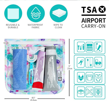 HIONXMGA TSA Approved Toiletry Bag, Set of 3 Clear Travel Toiletry Bag Quart Size Zipper Travel Pouch, Waterproof Makeup Cosmetic Bag for Women Men Kids Toiletries Carry on, Cacti A