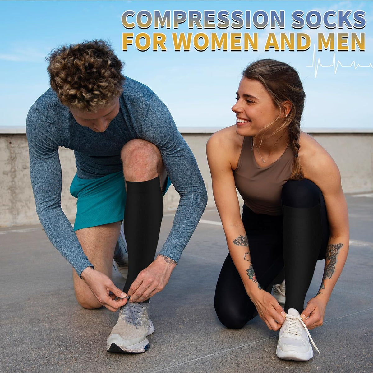 Sooverki Copper Compression Socks for Men & Women 8 Pack 15-20mmHg - Knee High Stockings Best Support for Running Athletic