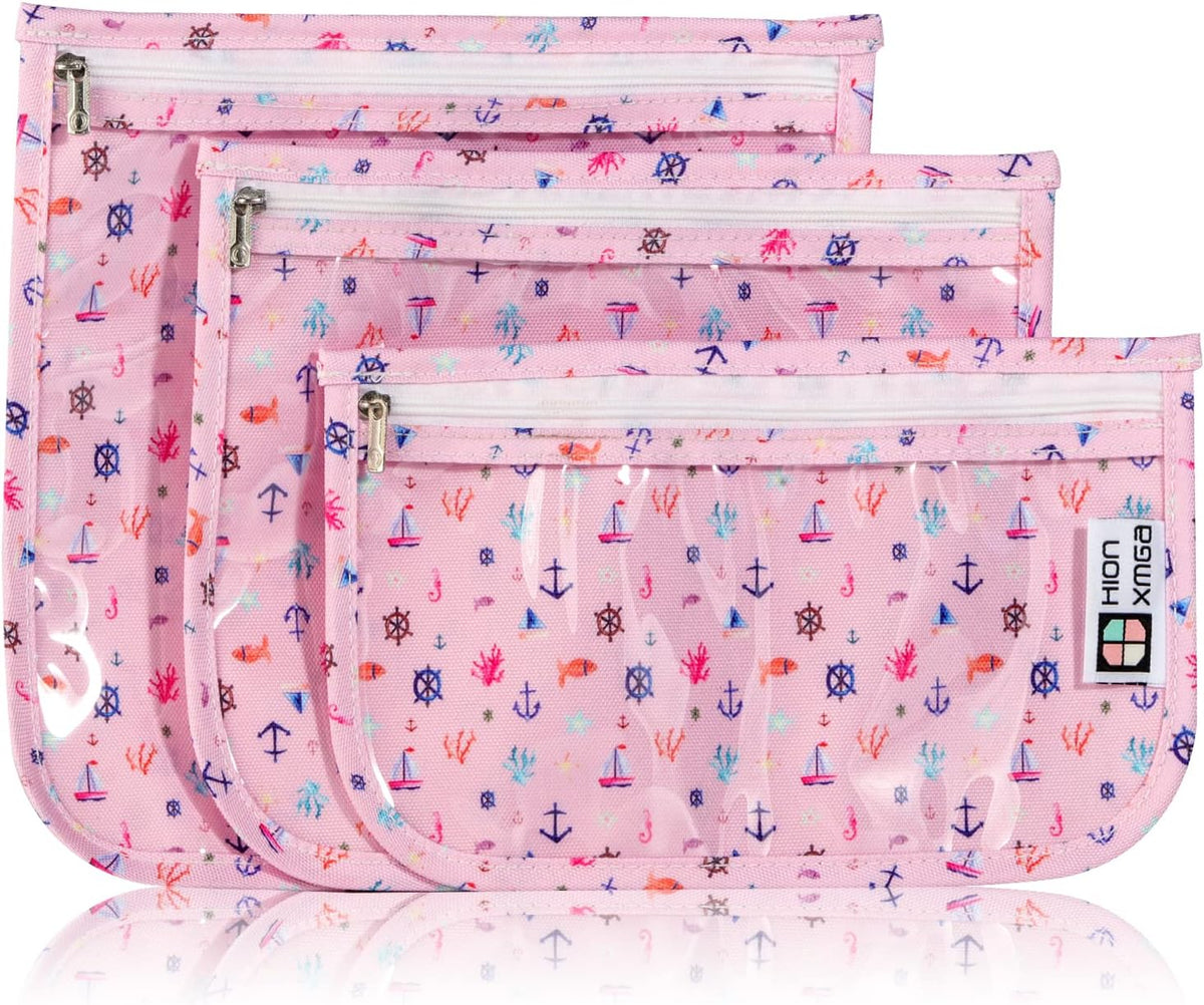 HIONXMGA TSA Approved Toiletry Bag, Set of 3 Clear Travel Toiletry Bag Quart Size Zipper Travel Pouch, Waterproof Makeup Cosmetic Bag for Women Men Kids Toiletries Carry on, Cacti A