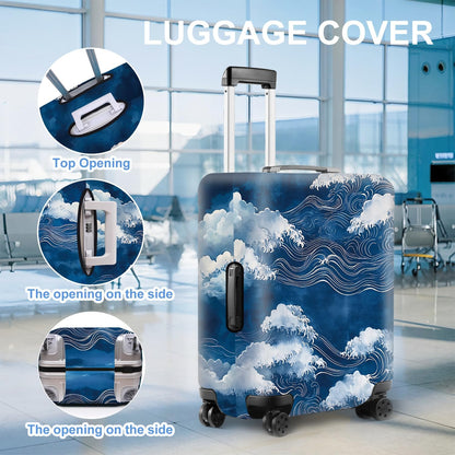 All Over Daisy Print Luggage Cover – Blue Suitcase Protector with White Floral Pattern, Washable Stretch Travel Case for 32-34 Inch Luggage,XL