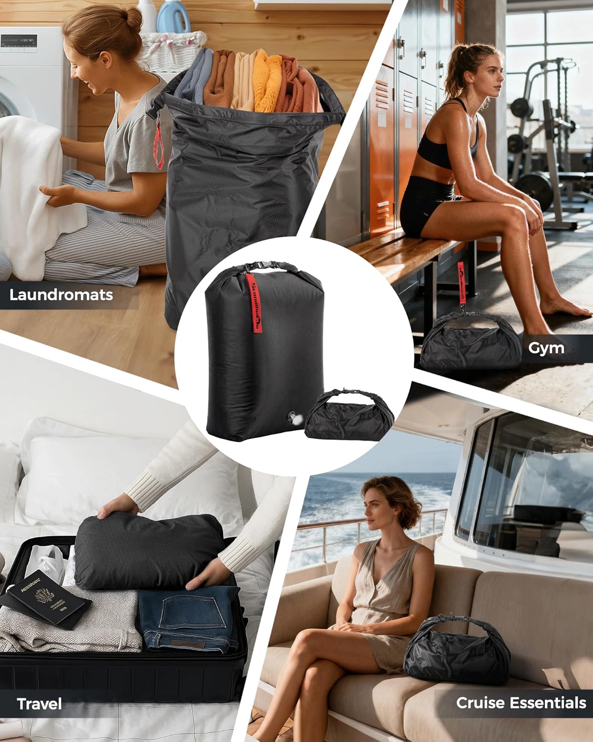 Travel Laundry Bag, Pump-Free Vacuum Space Saver Bag for Dirty Clothes, Reusable Waterproof Wet Dry Bag,Compression Travel Laundry Bag for Suitcase, Cruise Essentials & Road Trip Essentials