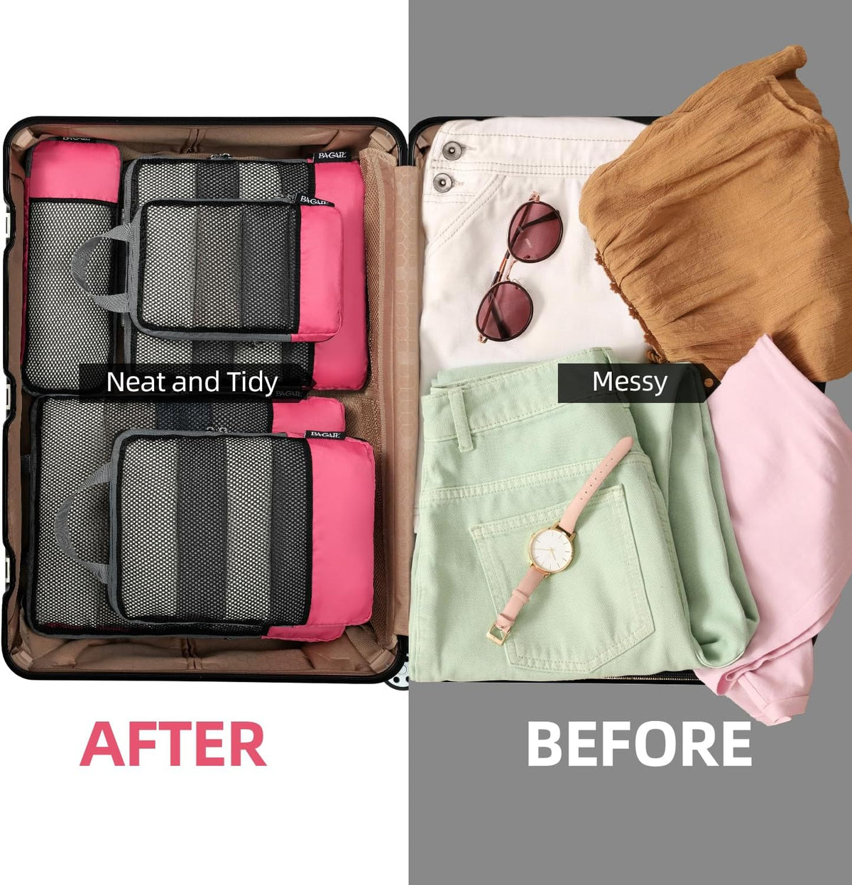 BAGAIL 4 Set/6 Set/8 Set Compression Packing Cubes Travel Accessories Expandable Packing Organizers (Cloth Pattern, 4-Black) - Colors B