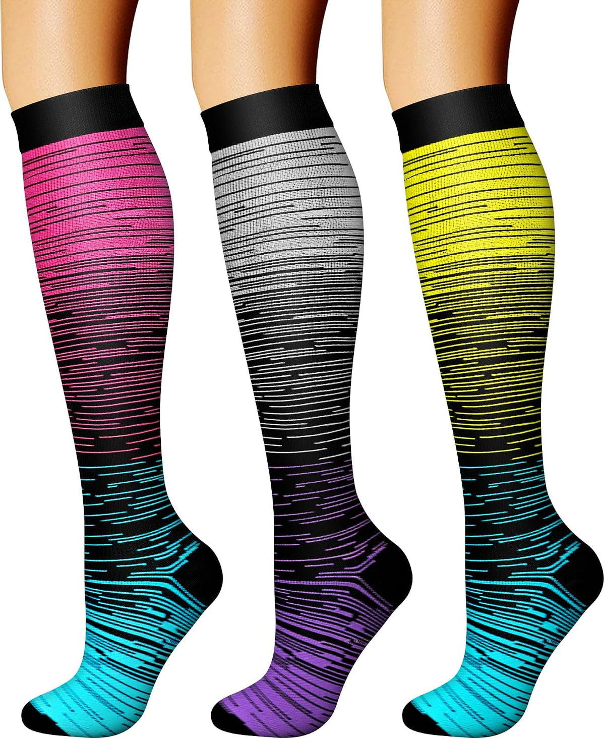 CHARMKING Compression Socks for Women & Men Circulation (3 Pairs) 15-20 mmHg is Best Support for Athletic Running Cycling