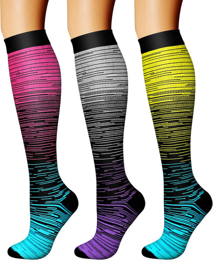 CHARMKING Compression Socks for Women & Men Circulation (3 Pairs) 15-20 mmHg is Best Support for Athletic Running Cycling
