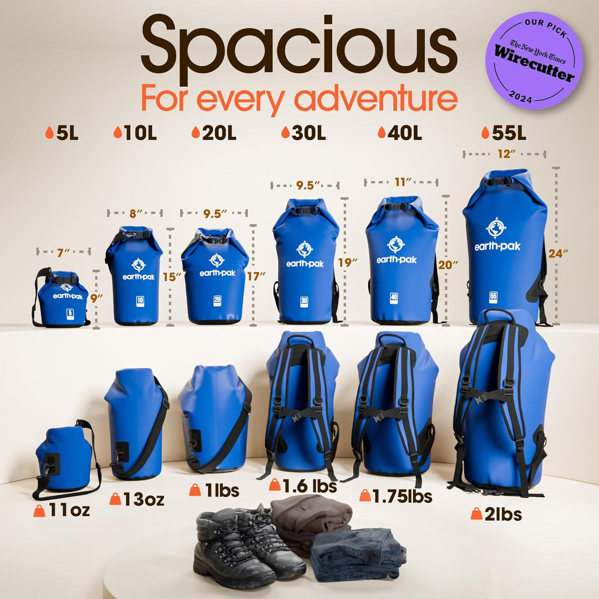 Earth Pak Waterproof Dry Bag - Roll Top Waterproof Backpack Sack Keeps Gear Dry for Kayak with Waterproof Phone Case