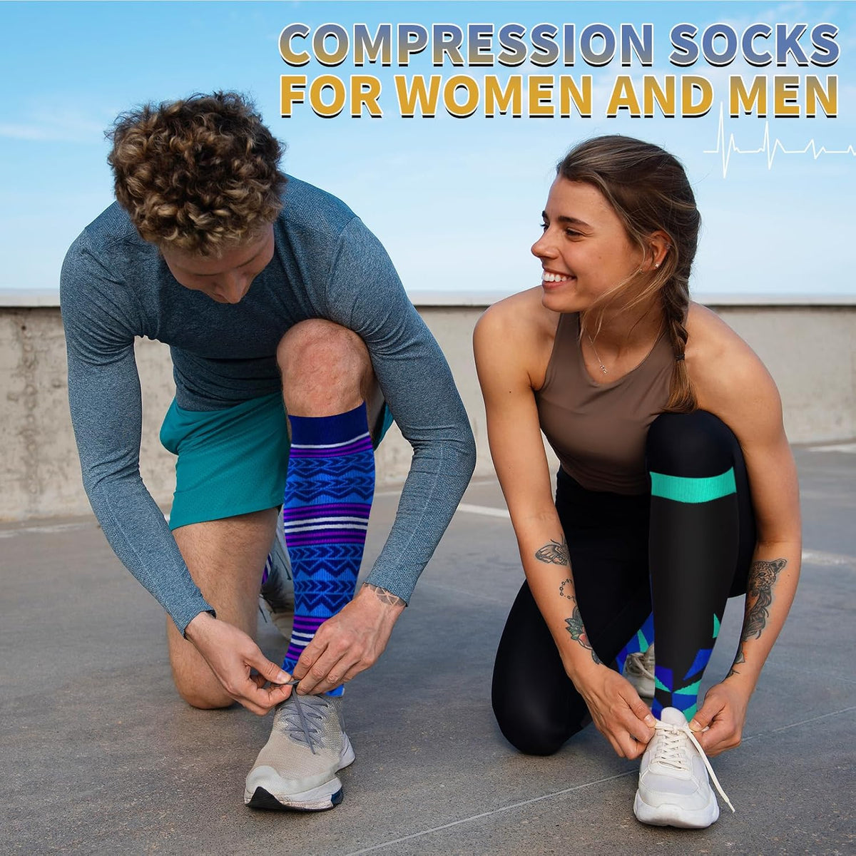 Sooverki Copper Compression Socks for Men & Women 8 Pack 15-20mmHg - Knee High Stockings Best Support for Running Athletic