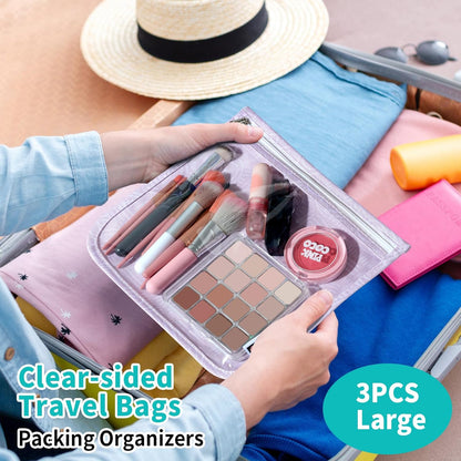 HIONXMGA TSA Approved Toiletry Bag, Set of 3 Clear Travel Toiletry Bag Quart Size Zipper Travel Pouch, Waterproof Makeup Cosmetic Bag for Women Men Kids Toiletries Carry on, Cacti A