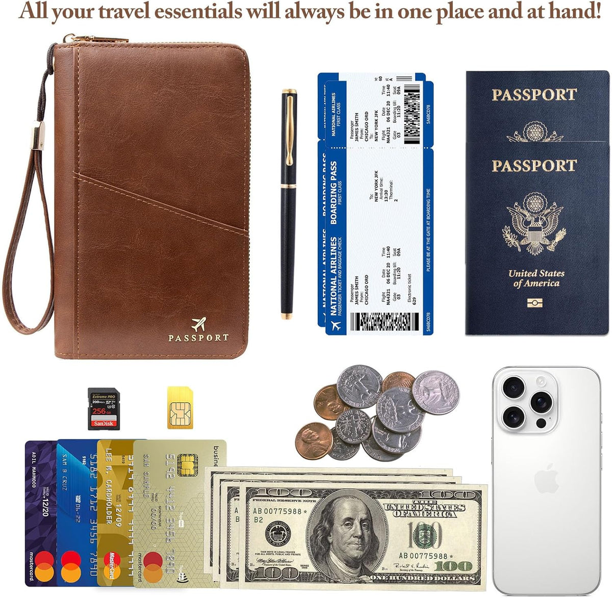 Family Passport Holder for Travel Women and Men RFID Passport Holder with Zipper Passport Case Passport cover Passport Wallet Travel Essentials and Accessories(Family,Pink)