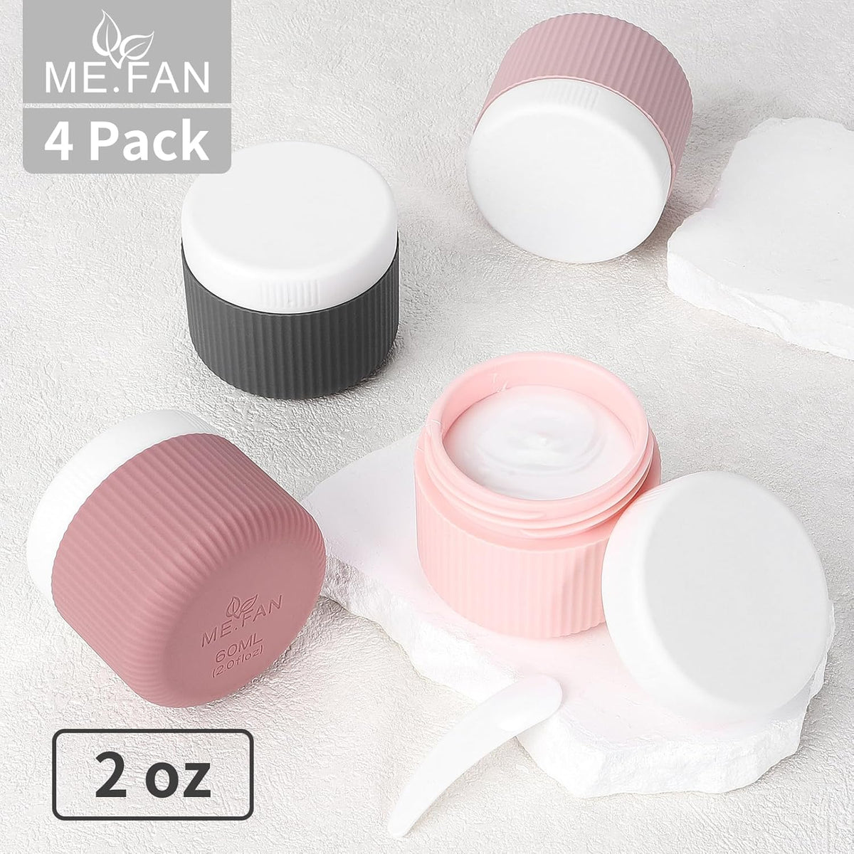 ME.FAN Travel Containers for Toiletries, TSA Approved 1.5 oz Silicone Cream Jars, Leak-proof Journey Containers, Trip Accessories with Lid for Cosmetic Face Hand 4 Pack White Lid - Morandi