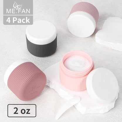 ME.FAN Travel Containers for Toiletries, TSA Approved 1.5 oz Silicone Cream Jars, Leak-proof Journey Containers, Trip Accessories with Lid for Cosmetic Face Hand 4 Pack White Lid - Morandi