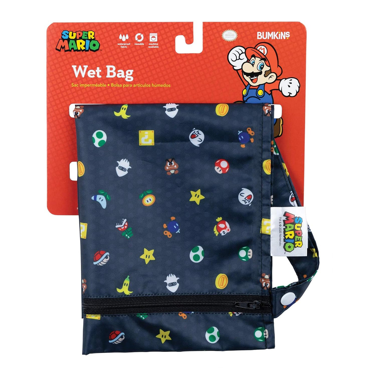 Bumkins Waterproof Wet Bag for Baby, Travel, Swim Suit, Cloth Diapers, Pump Parts, Pool, Beach, Gym Clothes, Toiletry, Hook to Stroller, Daycare, Zipper Reusable Wetdry Packing Pouch, Jungle