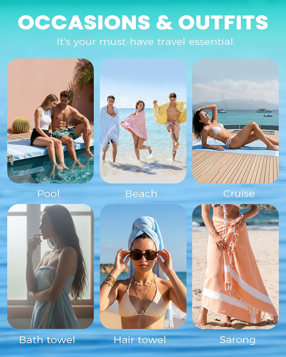 Antfuny Turkish Beach Towels Vacation Essentials Quick Dry Sand Free Oversized Bath Pool Swim Towel Extra Large XL Blanket Adult Travel Cruise Accessories Must Haves Clearance Stuff Necessities - Colors A