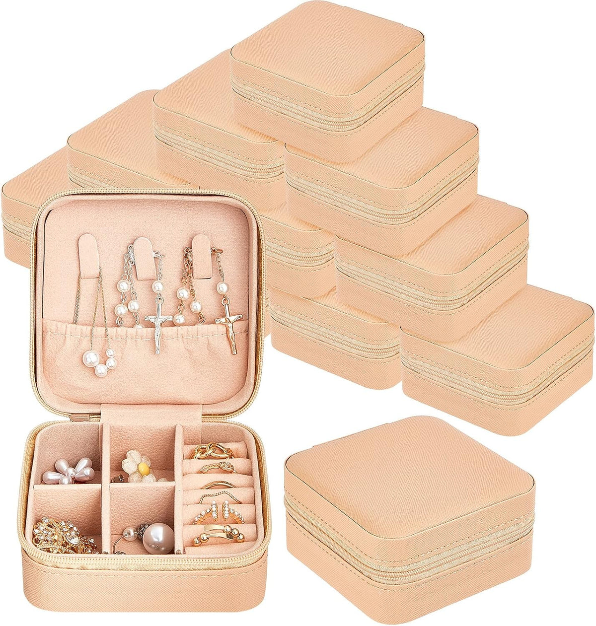 Taiyin 6/12/50 Pcs Travel Jewelry Case, Bridesmaid Gifts Mini Jewelry Organizer, PU Leather Portable Earring Box for Women