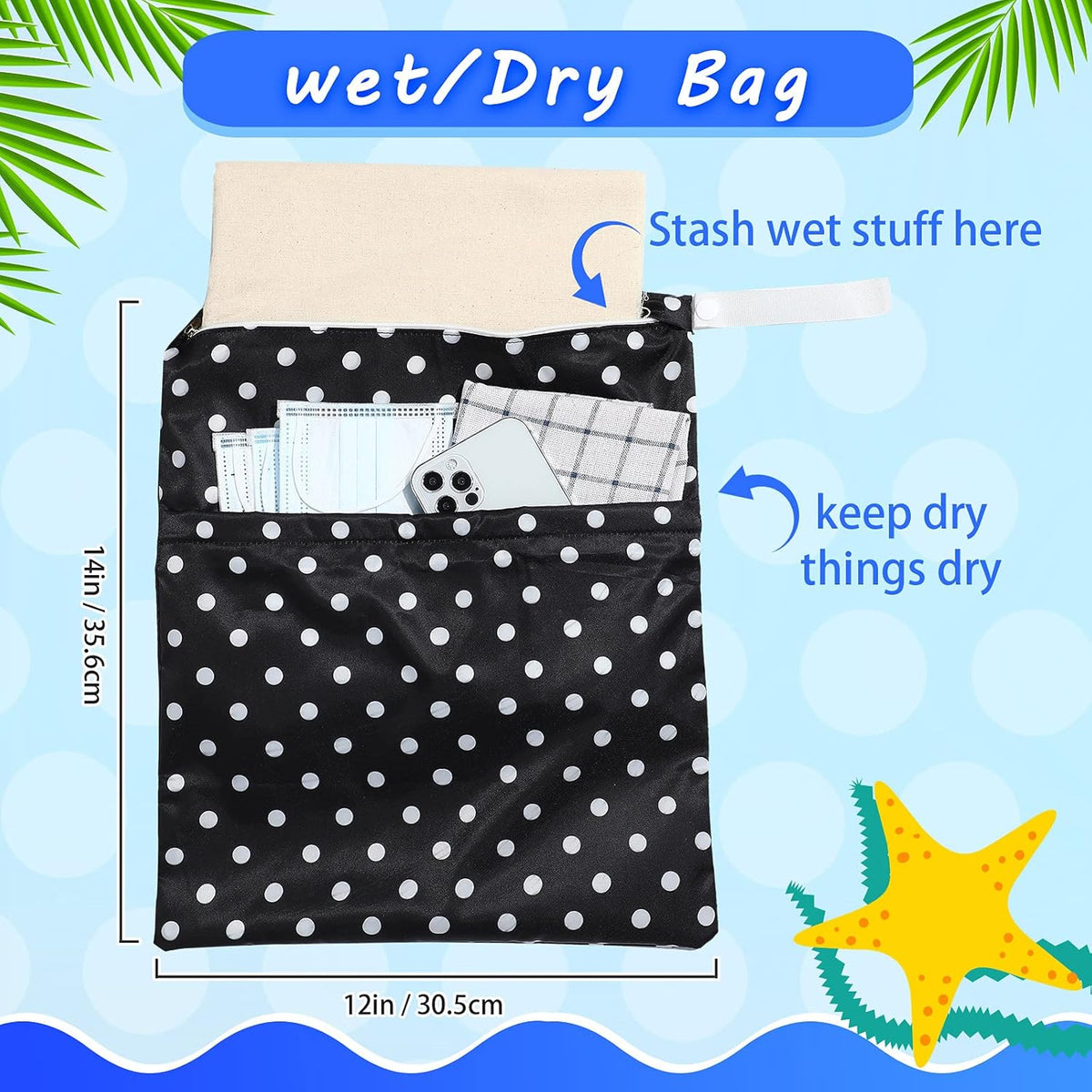 Frienda 4 Pack Wet Bags for Swimsuits, Waterproof Reusable Travel Wet Dry Bags with Zippered Pockets for Beach Pool Swimwear, Towels, Gym, Cloth Diapers, Summer Vacation Essentials(Nautical Style)