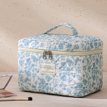 HBselect Quilted Makeup Bag, 3PCS Cotton Large Travel Makeup Bag, Cute Floral Coquette Make up Bag Cosmetic Bag Toiletry Bag for Women Girls - Colors B