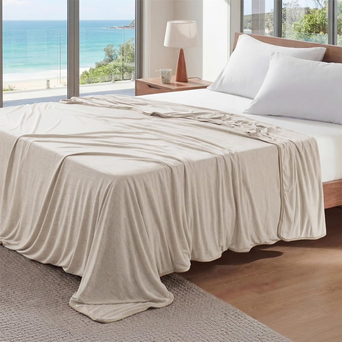 Bedsure Silky Soft Summer Cooling Blanket for Hot Sleepers, Rayon Derived from Bamboo Cold Throw Blanket for Couch, Lightweight Bed Cooling Throw Camping Picnic Travel Outdoor Dorm Essentials, 50x70