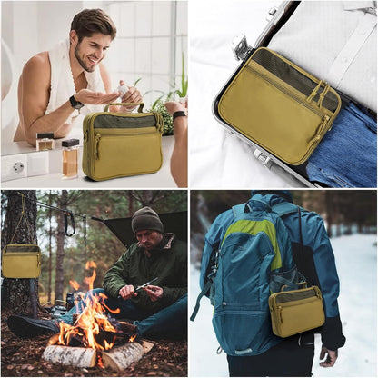 SUNRISING Tactical Toiletry Bag for Men, Hanging Travel Toiletry Organizer Dopp Kit, Shaving Hygiene Toiletries Bag, Men's Toiletry Bag for Short Trips Camping - Green