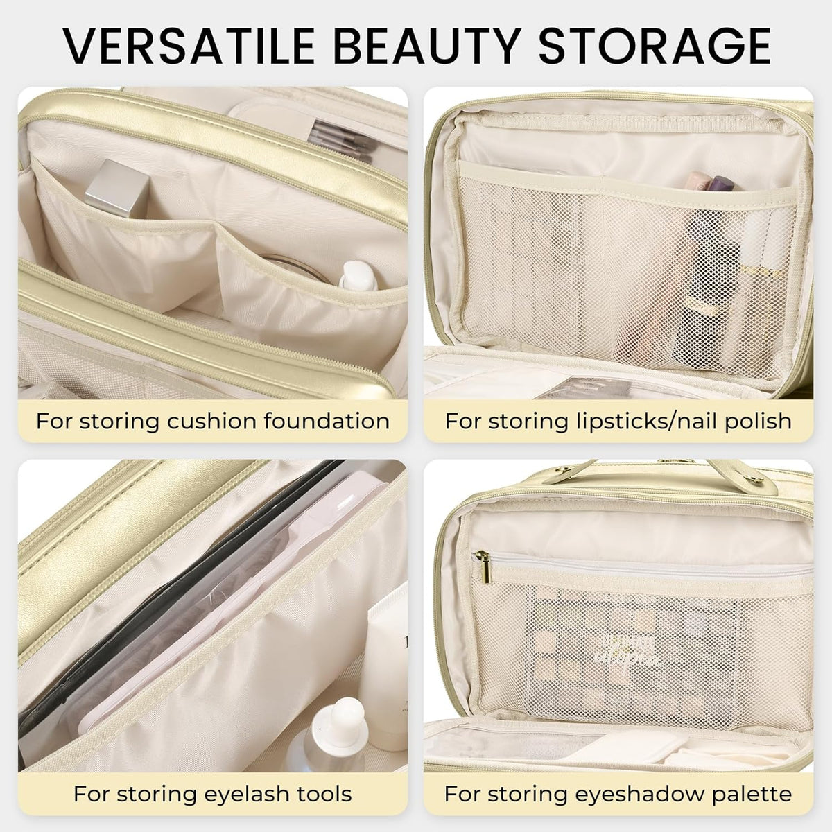 Travel Makeup Bag Women's Large Capacity Cosmetic Portable Organizer Large Opening Waterproof Storage Toiletry Bags Vertical Free-Standing Brush Holder for Easy Access Black