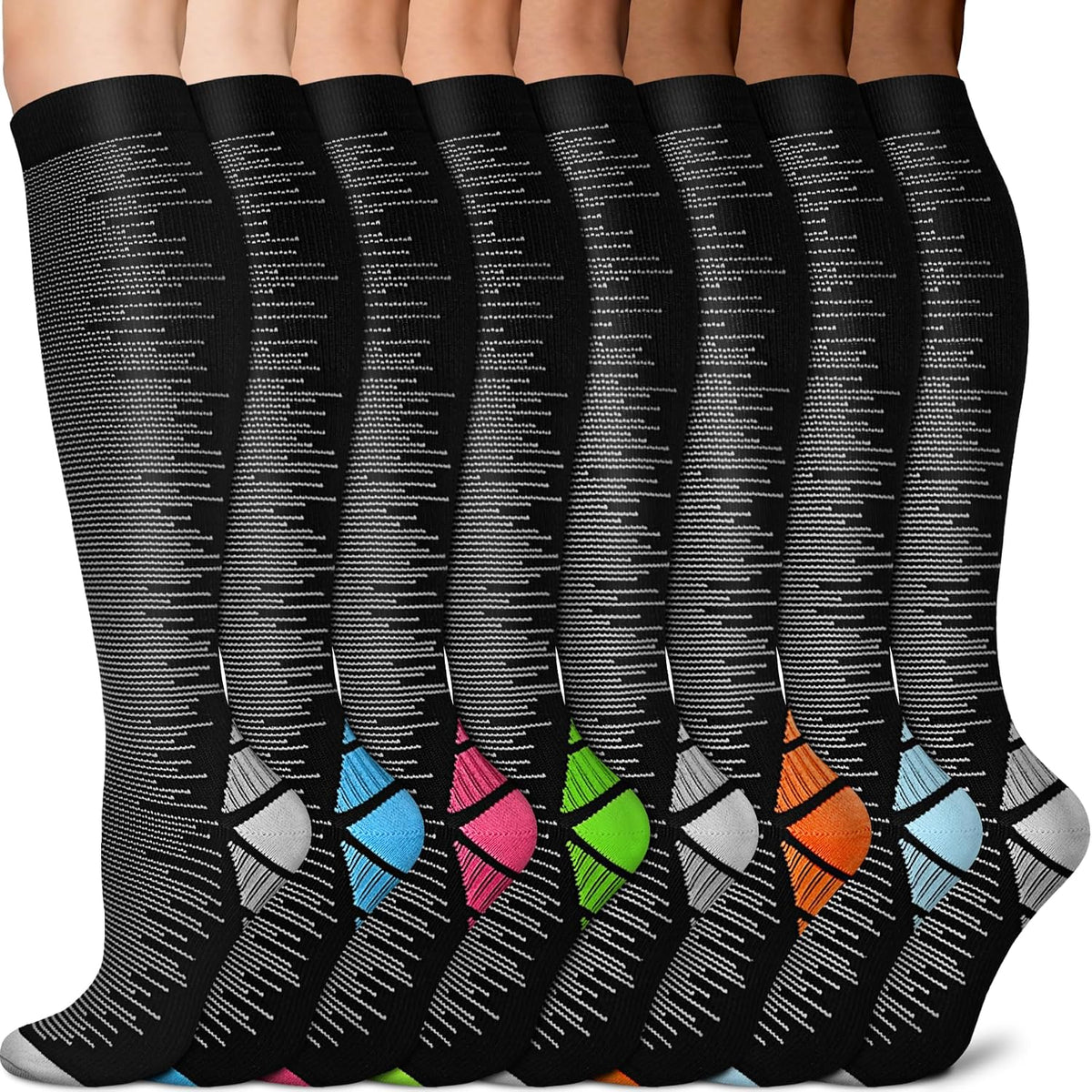 Sooverki Copper Compression Socks for Men & Women 8 Pack 15-20mmHg - Knee High Stockings Best Support for Running Athletic