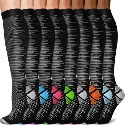 Sooverki Copper Compression Socks for Men & Women 8 Pack 15-20mmHg - Knee High Stockings Best Support for Running Athletic