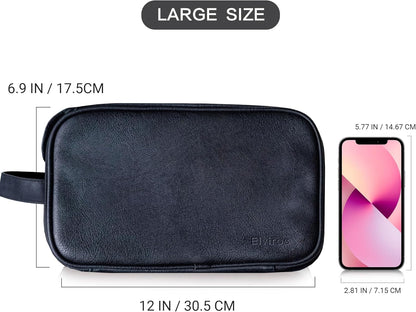 Elviros Toiletry Bag for Men, Large Travel Shaving Dopp Kit Water-resistant Bathroom Toiletries Organizer PU Leather Cosmetic Bags