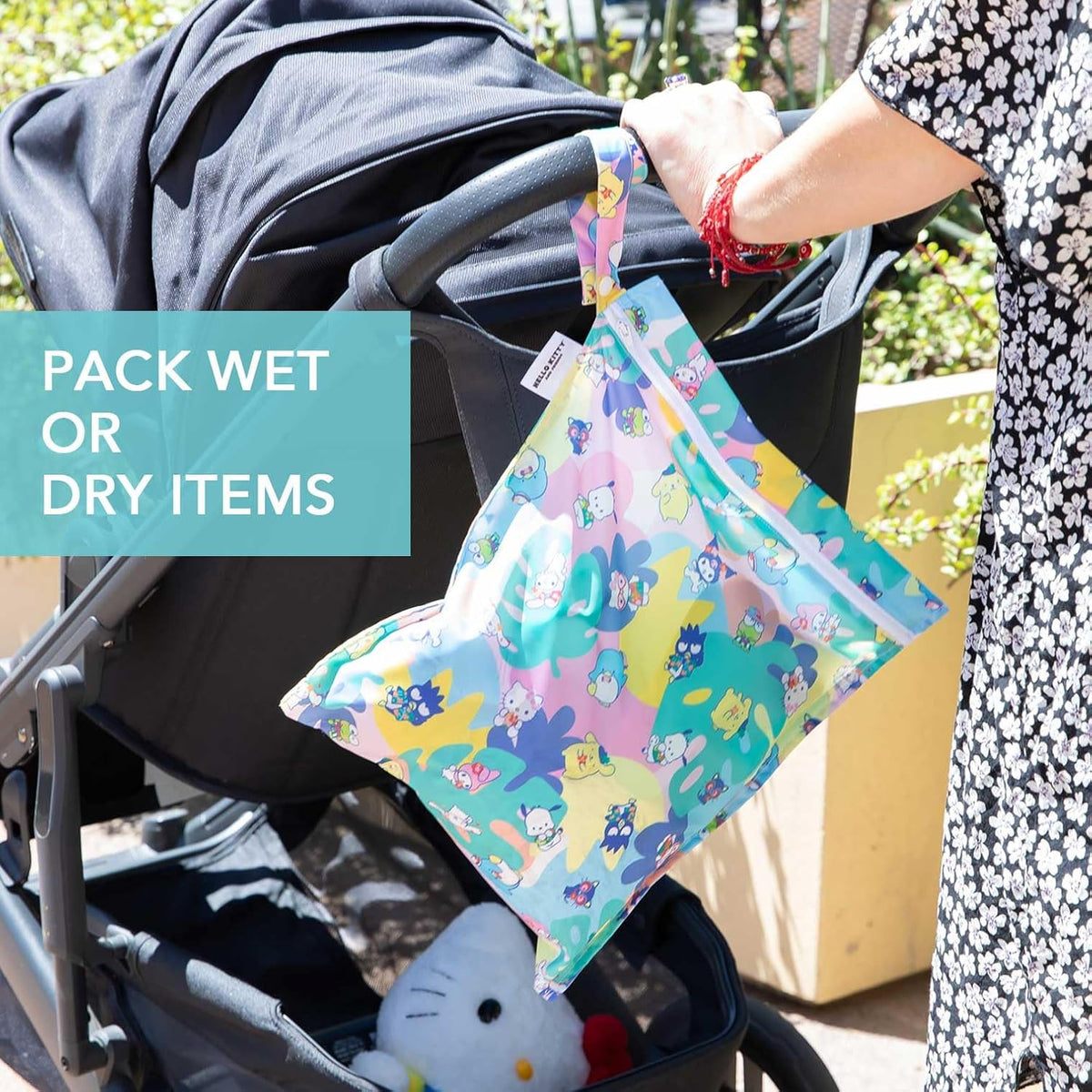 Bumkins Waterproof Wet Bag for Baby, Travel, Swim Suit, Cloth Diapers, Pump Parts, Pool, Beach, Gym Clothes, Toiletry, Hook to Stroller, Daycare, Zipper Reusable Wetdry Packing Pouch, Jungle