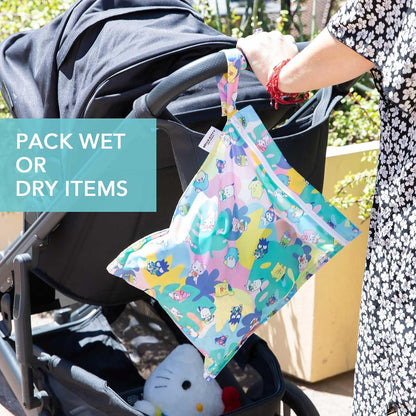 Bumkins Waterproof Wet Bag for Baby, Travel, Swim Suit, Cloth Diapers, Pump Parts, Pool, Beach, Gym Clothes, Toiletry, Hook to Stroller, Daycare, Zipper Reusable Wetdry Packing Pouch, Jungle