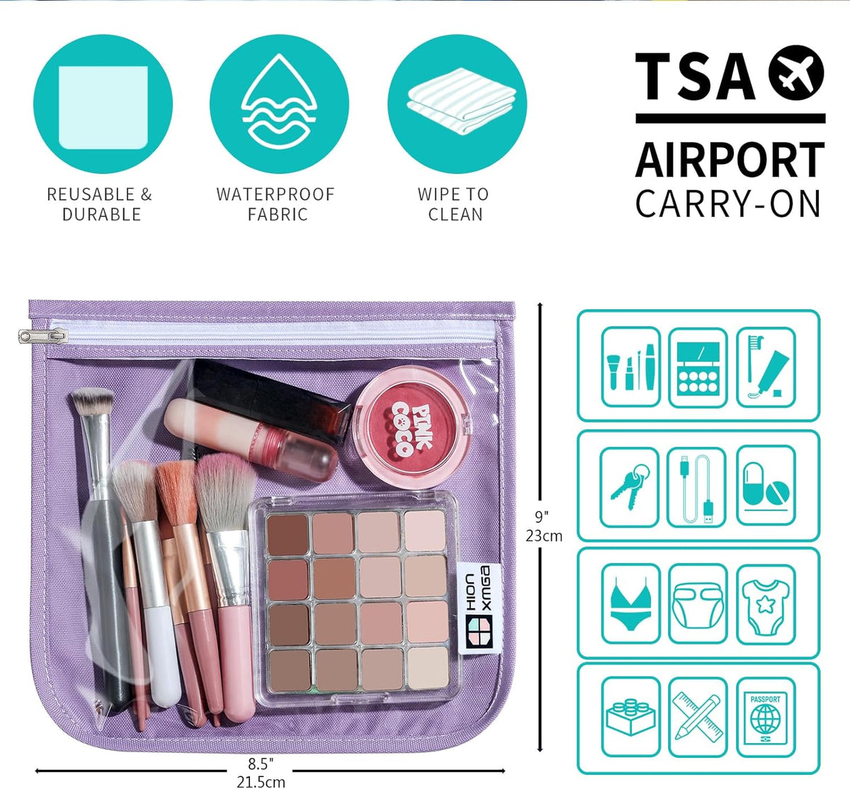 HIONXMGA TSA Approved Toiletry Bag, Set of 3 Clear Travel Toiletry Bag Quart Size Zipper Travel Pouch, Waterproof Makeup Cosmetic Bag for Women Men Kids Toiletries Carry on, Cacti A