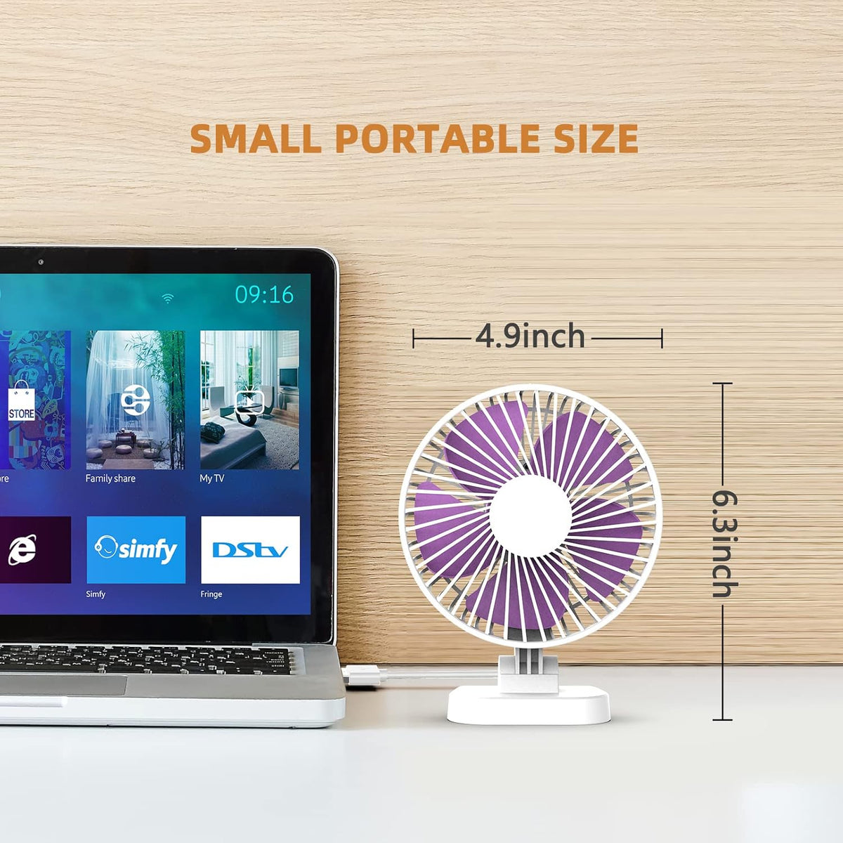 Koonie USB Desk Fan, Strong Wind Ultra Quiet Small Personal Fan with 180° Tilt Folding and 3 Speeds Adjustable, USB-C Corded Powered Mini USB Fan for Office Desktop Bedroom, NO BATTERY