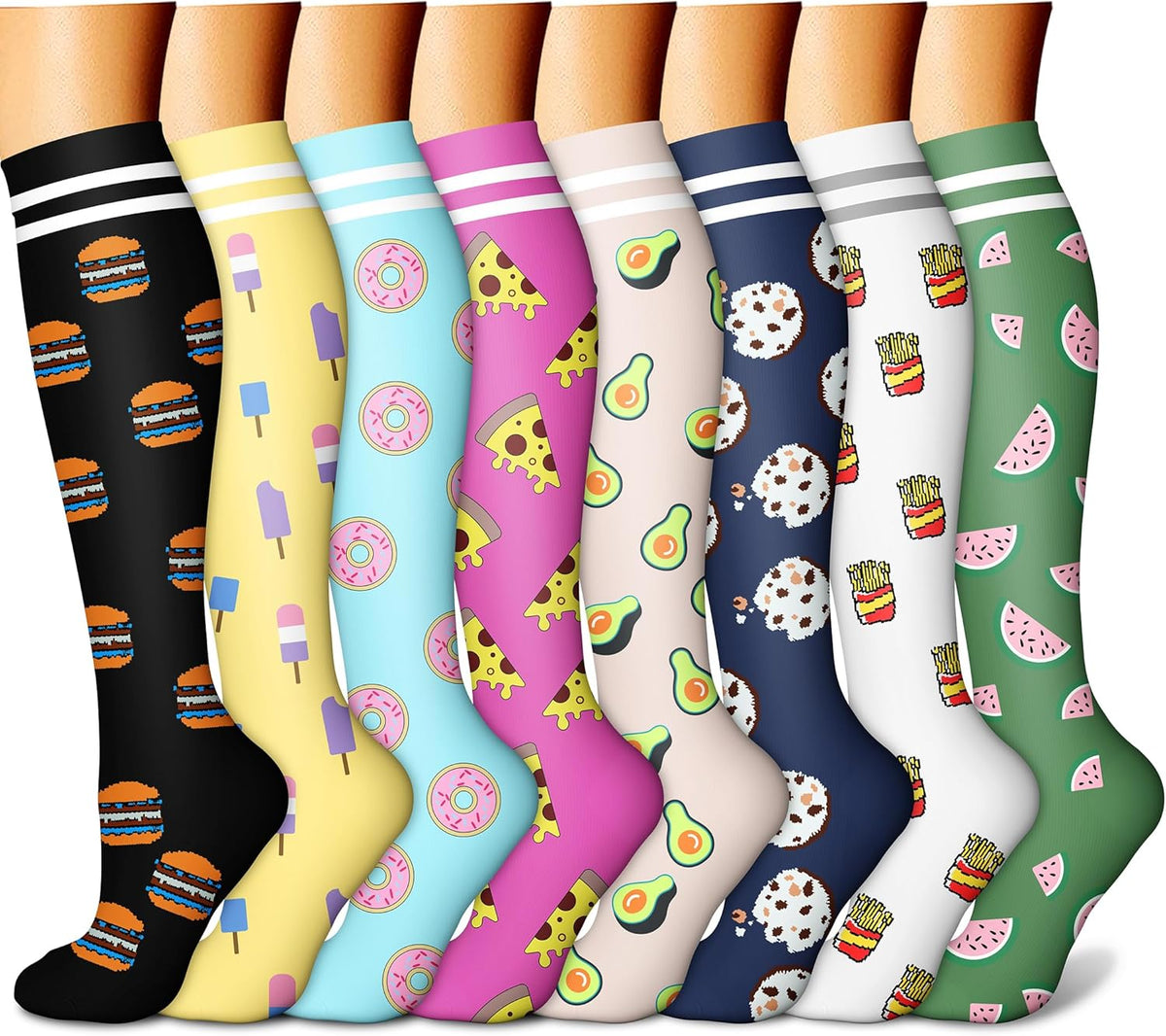 CHARMKING Compression Socks for Women & Men Circulation (8 Pairs) 15-20 mmHg Best Calf Socks Support for Athletic Cycling - Colors A