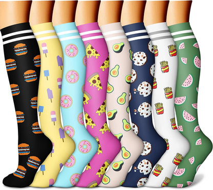CHARMKING Compression Socks for Women & Men Circulation (8 Pairs) 15-20 mmHg Best Calf Socks Support for Athletic Cycling - Colors A