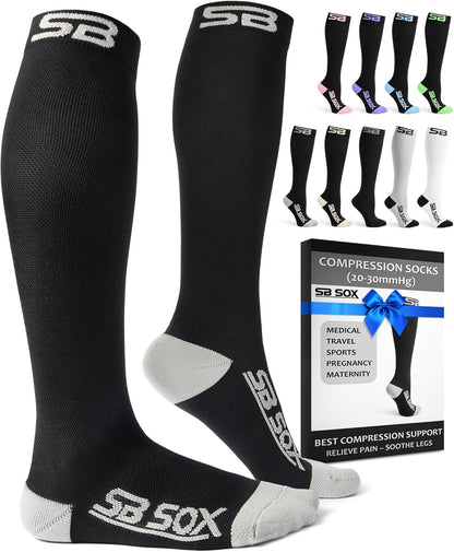 SB SOX Compression Socks for Men & Women (20-30mmHg) – Best Compression Socks for Flying, Medical, Sports, Wide Calf Fit, and Daily Wear