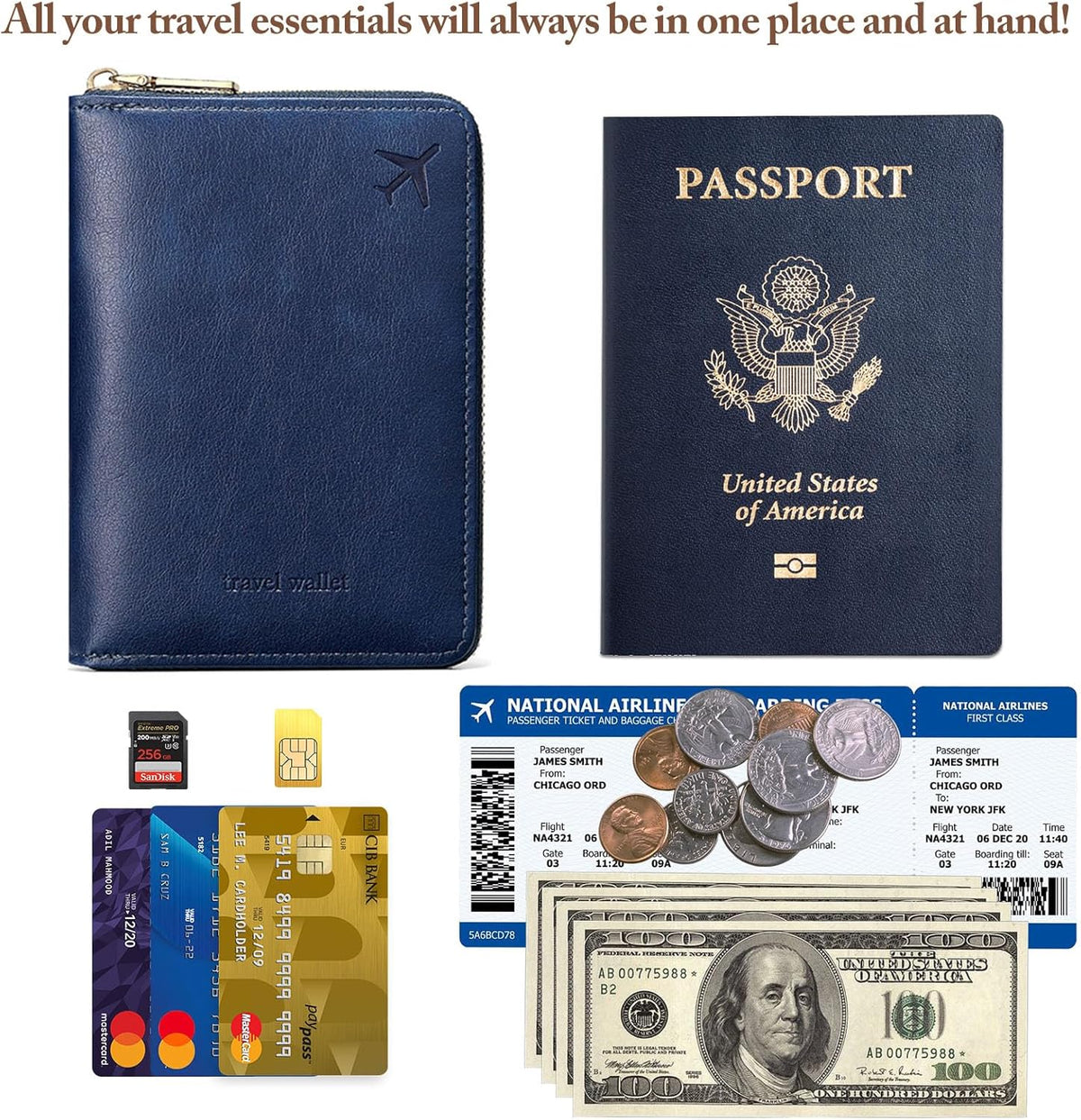 Family Passport Holder for Travel Women and Men RFID Passport Holder with Zipper Passport Case Passport cover Passport Wallet Travel Essentials and Accessories(Family,Pink)