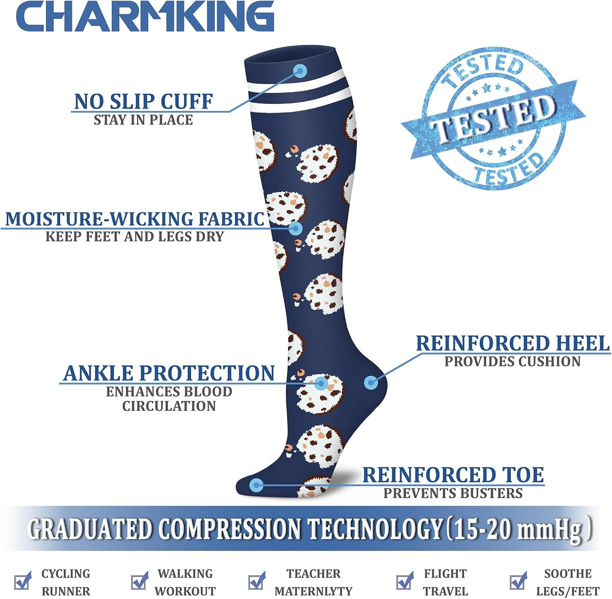 CHARMKING Compression Socks for Women & Men Circulation (8 Pairs) 15-20 mmHg Best Calf Socks Support for Athletic Cycling - Colors A