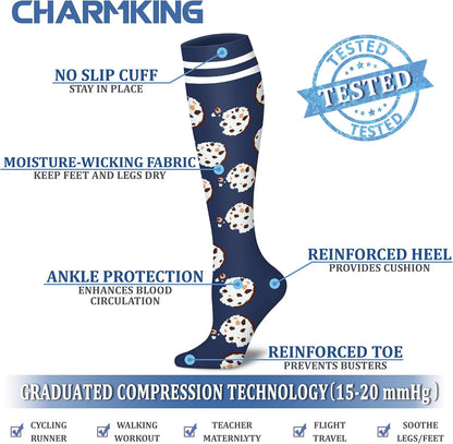 CHARMKING Compression Socks for Women & Men Circulation (8 Pairs) 15-20 mmHg Best Calf Socks Support for Athletic Cycling - Colors A