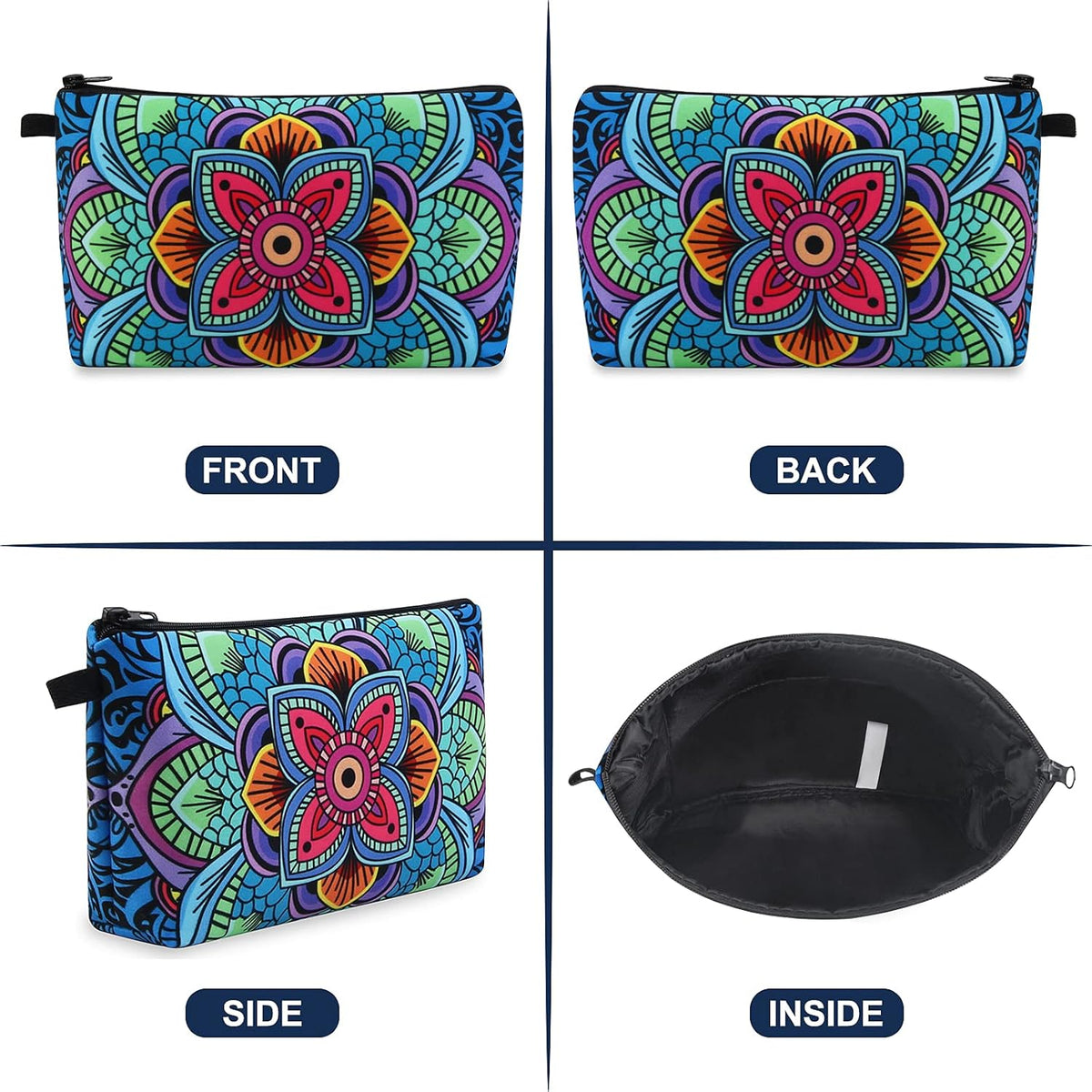 MAGEFY Small Makeup Bag, Portable Travel Cosmetic Bag Zipper Pouch Waterproof Makeup Pouch Multifunctional Small Bag for Women (1 pack, dark blue flower 0179)