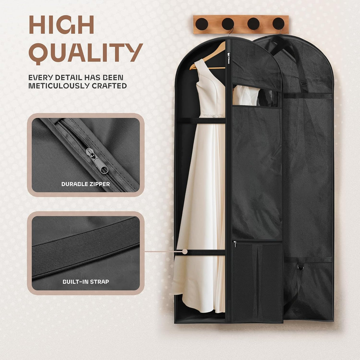 Lazebox 43" Travel Garment Bag with Accessories Zipper Pocket, Heavy Duty Suit Bag for Suits, Tuxedos, Dresses, Coats, Pink, 1 pack