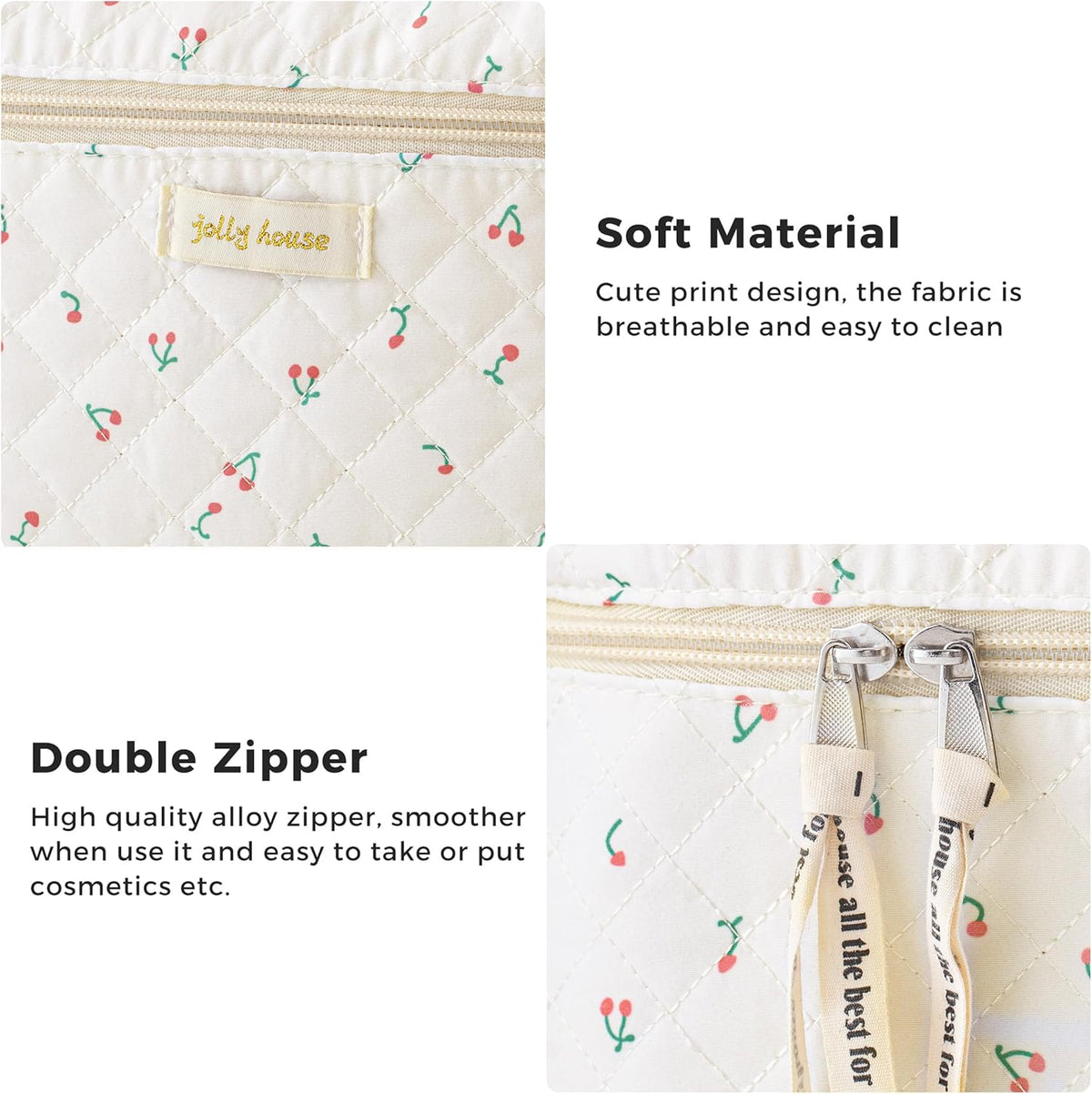 HBselect Quilted Makeup Bag, 3PCS Cotton Large Travel Makeup Bag, Cute Floral Coquette Make up Bag Cosmetic Bag Toiletry Bag for Women Girls - Colors A
