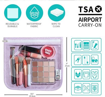 HIONXMGA TSA Approved Toiletry Bag, Set of 3 Clear Travel Toiletry Bag Quart Size Zipper Travel Pouch, Waterproof Makeup Cosmetic Bag for Women Men Kids Toiletries Carry on, Cacti A