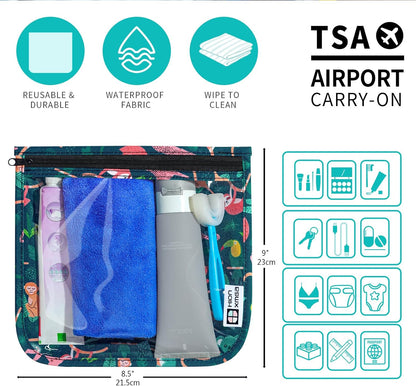 HIONXMGA TSA Approved Toiletry Bag, Set of 3 Clear Travel Toiletry Bag Quart Size Zipper Travel Pouch, Waterproof Makeup Cosmetic Bag for Women Men Kids Toiletries Carry on, Cacti A