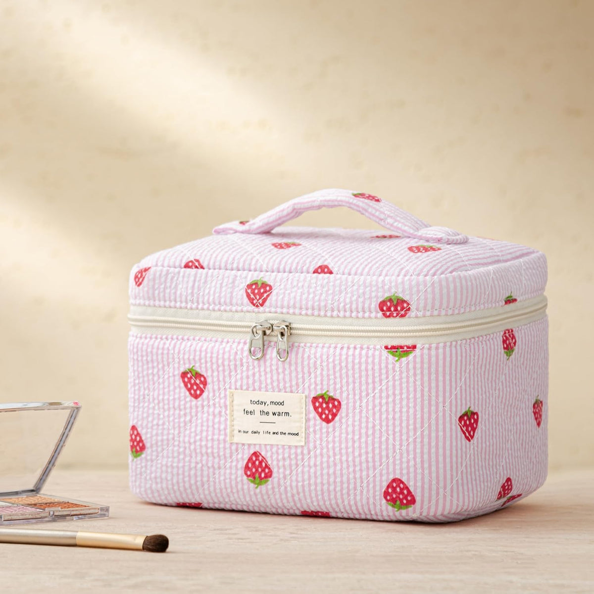 HBselect Quilted Makeup Bag, 3PCS Cotton Large Travel Makeup Bag, Cute Floral Coquette Make up Bag Cosmetic Bag Toiletry Bag for Women Girls - Colors B