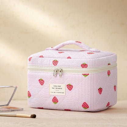 HBselect Quilted Makeup Bag, 3PCS Cotton Large Travel Makeup Bag, Cute Floral Coquette Make up Bag Cosmetic Bag Toiletry Bag for Women Girls - Colors B