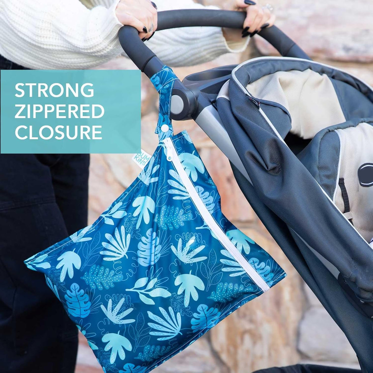 Bumkins Waterproof Wet Bag for Baby, Travel, Swim Suit, Cloth Diapers, Pump Parts, Pool, Beach, Gym Clothes, Toiletry, Hook to Stroller, Daycare, Zipper Reusable Wetdry Packing Pouch, Jungle
