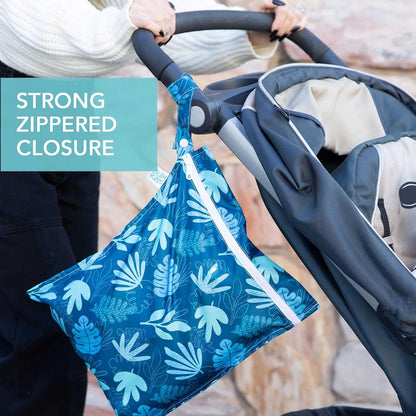 Bumkins Waterproof Wet Bag for Baby, Travel, Swim Suit, Cloth Diapers, Pump Parts, Pool, Beach, Gym Clothes, Toiletry, Hook to Stroller, Daycare, Zipper Reusable Wetdry Packing Pouch, Jungle