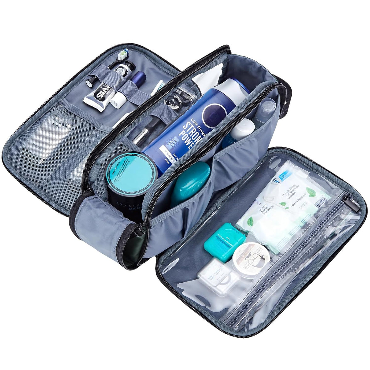 ZEEMO Travel Toiletry Bag for Men, Medium Water-Resistant Double-Sided Full-Open Dopp Kit, Versatile Organizer for Shower and Hygiene Accessories, Bathroom Essentials, Cosmetics, Black